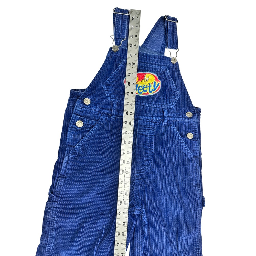 Vintage 80s 90s Looney Tunes Tweety Bird Blue Corduroy Overalls Kids Bibs 7 - Picture 7 of 11